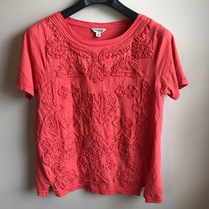Lucky Brand Braided Embroidered Coral Top